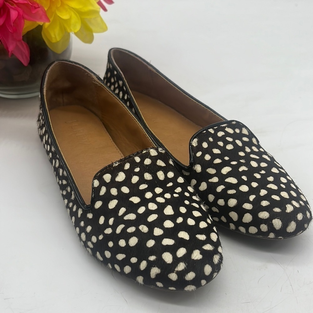 J. Crew Brown White Pony Hair Slip On Loafer Size 6 MCL4733F